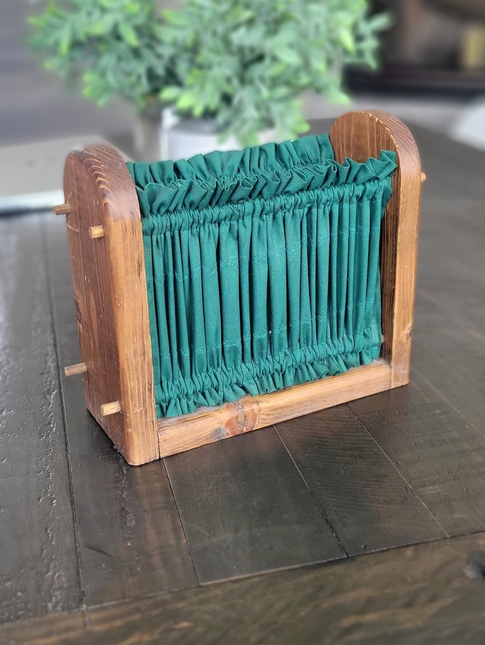Vintage Wooden Napkin Holder w/ Green Fabric | Cottagecore, Kitchen Decor